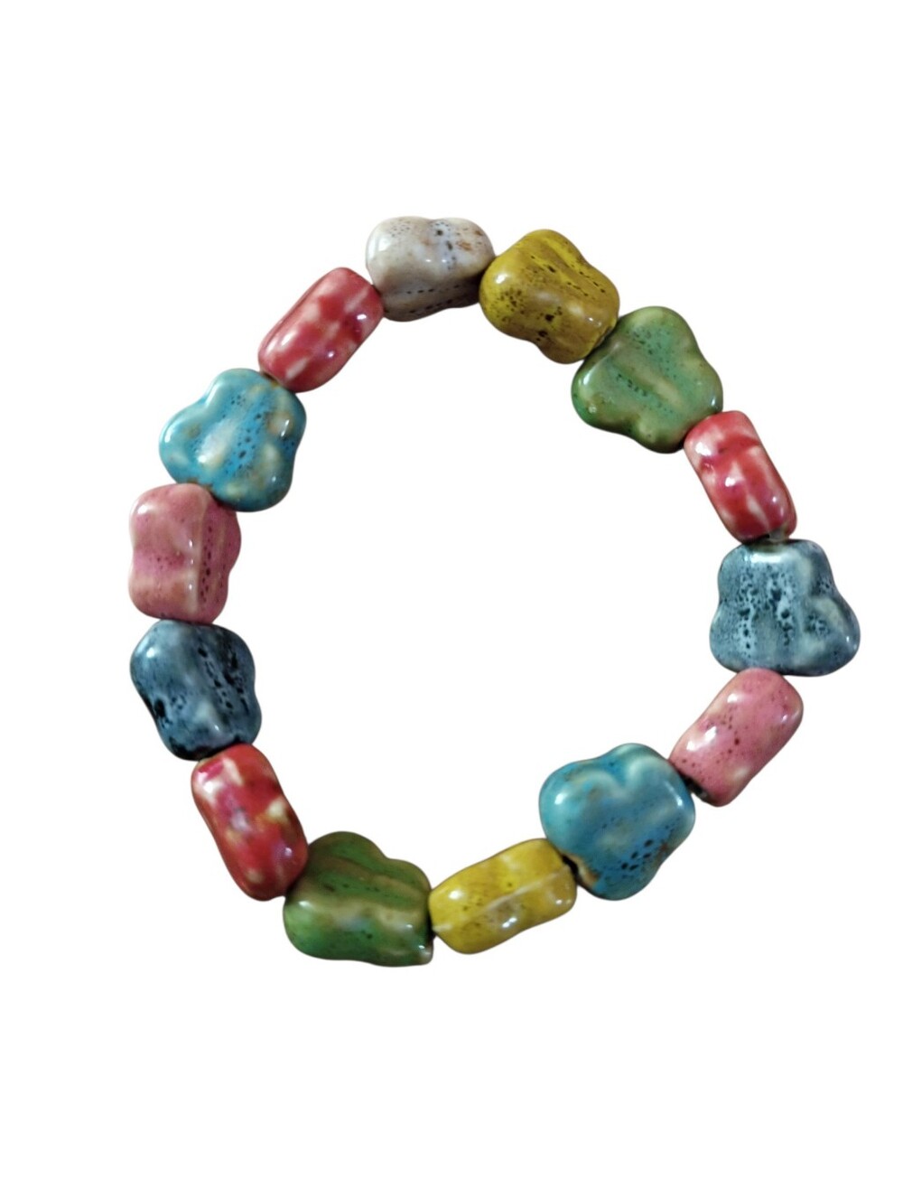 Pottery Bead Bracelet Ceramic Stretch Multicolor Fashion Statement Jewelry